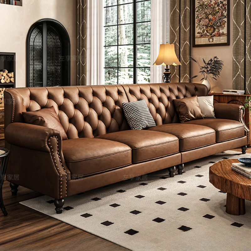 Американский ретро-диван необычный кожаный диван с пряжкой для маленькой