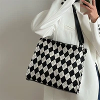 wonder bags 2022 new canvas tote bags for women large capacity commuter bag black and white rhombus shoulder messenger casual