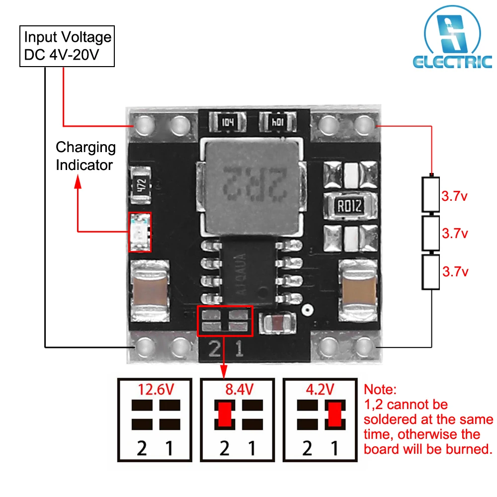 

Зарядная плата для литиевой батареи 3S DC 5V-20V к DC 12,6 V зарядный модуль