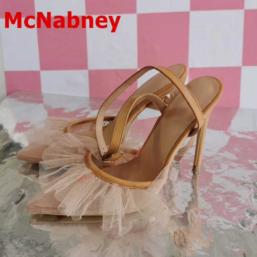 

Босоножки женские сетчатые с острым носком, однотонные сандалии на тонком высоком каблуке, пикантная вечерняя Классическая обувь, Цвет телесный, лето