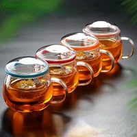thicken glass tea cup with lid transparent tea infuser round teapot cup heat resistant high borosilicate glass office tea cup