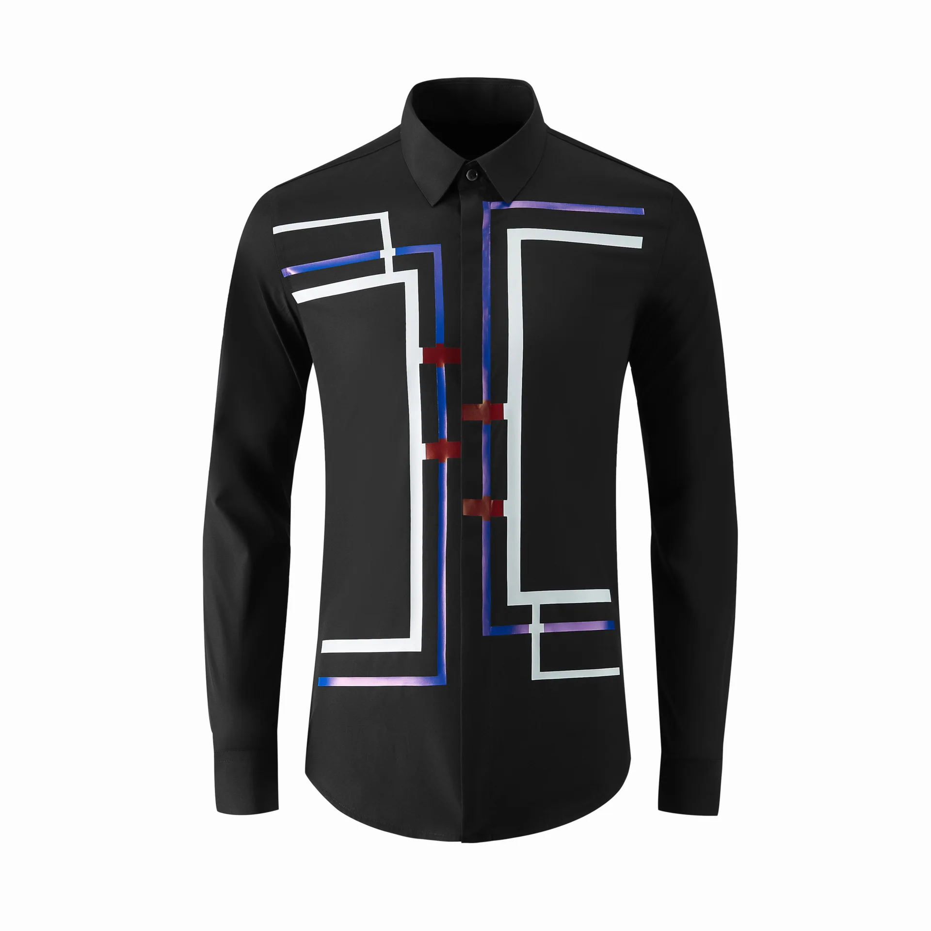 

Рубашка мужская с длинным рукавом, роскошная бижутерия, лацкан, вышивка, крылья, тонкая, гладить, не мнется