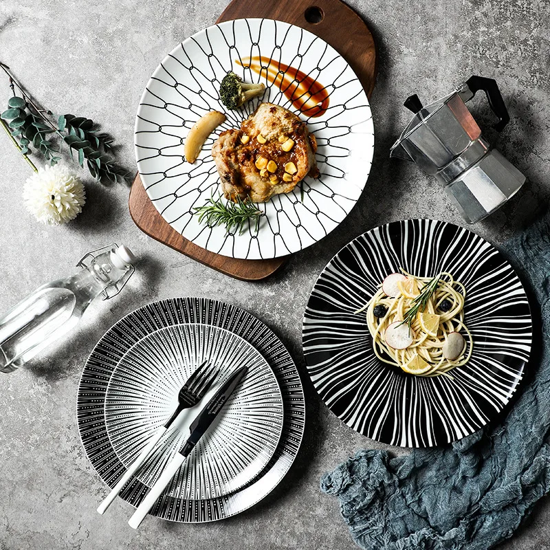 6 цветов, обеденная тарелка с геометрическим рисунком, посуда для сервировки, тарелки для еды, дизайнерская кухонная посуда для обеда