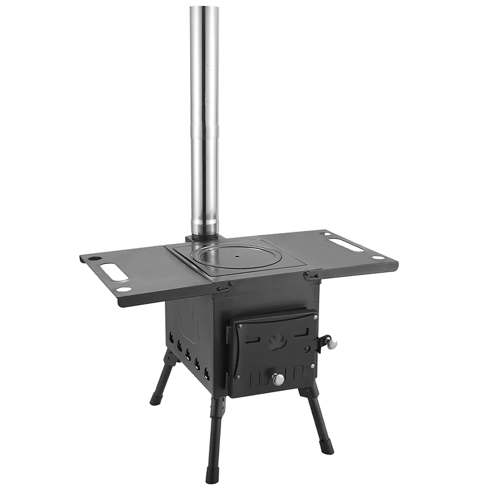 

Foldable Wood Burning Stove Heavy Duty Removable Camp Tent Stove with Chimney Pipe for Tent Shelter Heating Outdoor Cooking