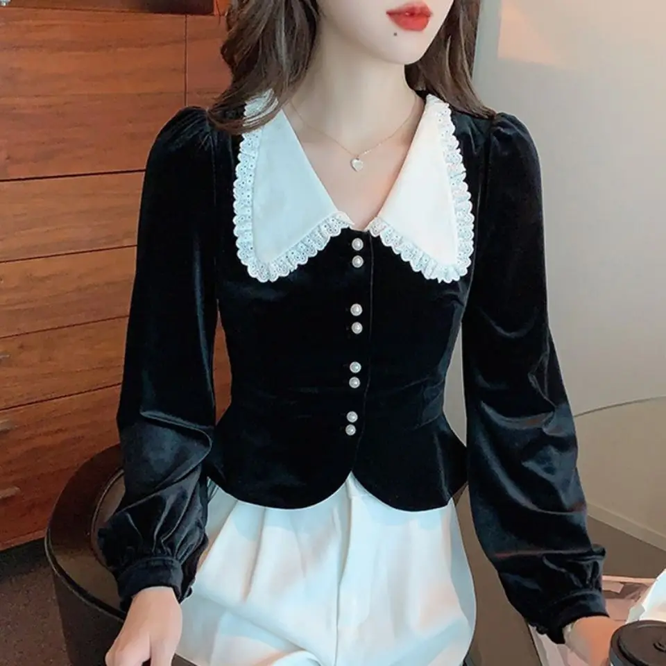 

2022 Spring New Fashion Comfortable and Casual French Doll Collar Slim Fit Tall and Thin Short Long-sleeved Top Womens Jacket