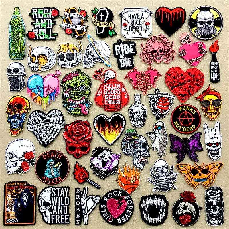 

Hippe Ride or Die Punk Embroidery Patches on Clothes Skull Diy Iron on Patches for Clothing Stickers Ghost Badges Appliques