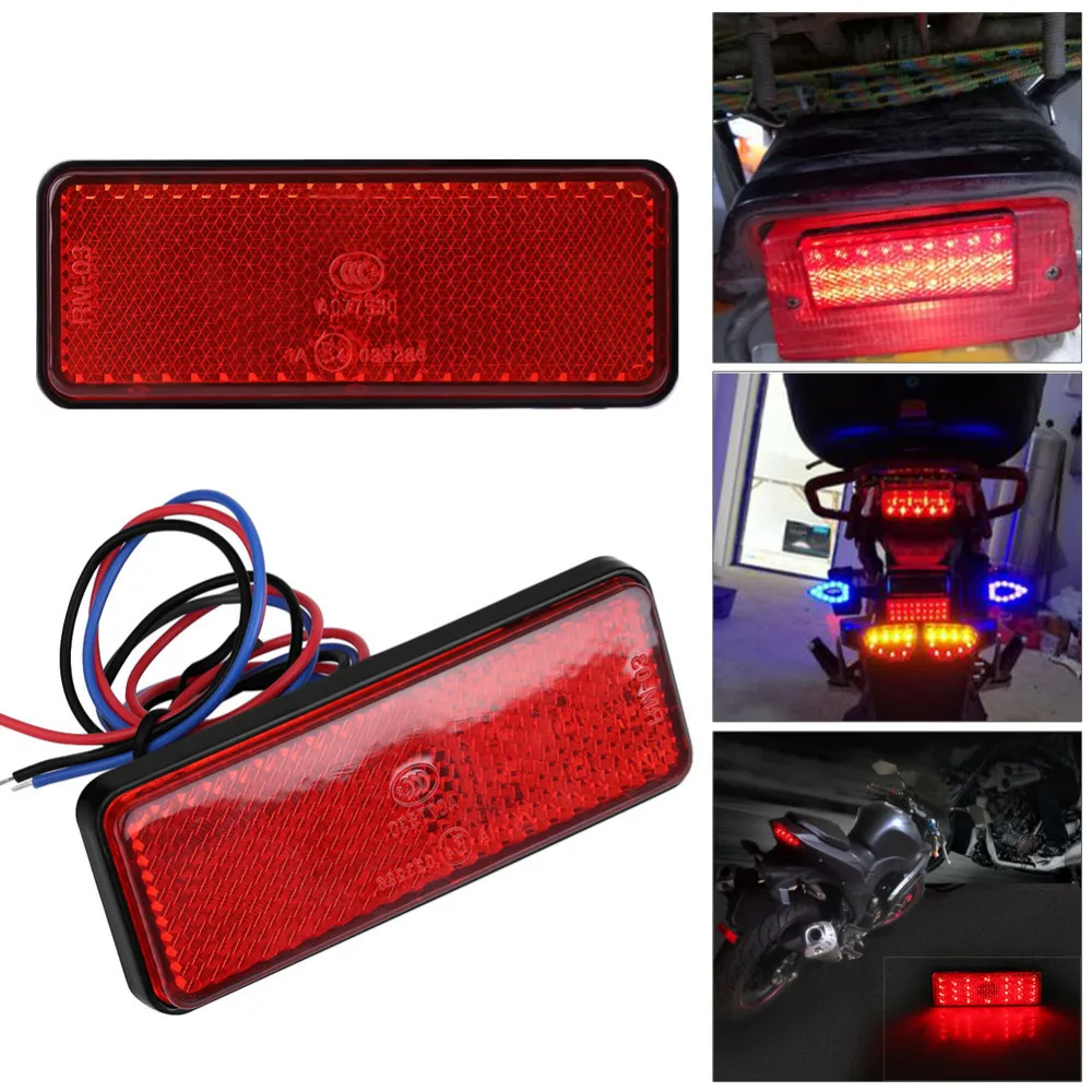 

24LED Rectangle Motorcycle Reflector Tail Brake Turn Signal Light Lamp Moto ATV LED Reflectors Truck Side Warning Lights