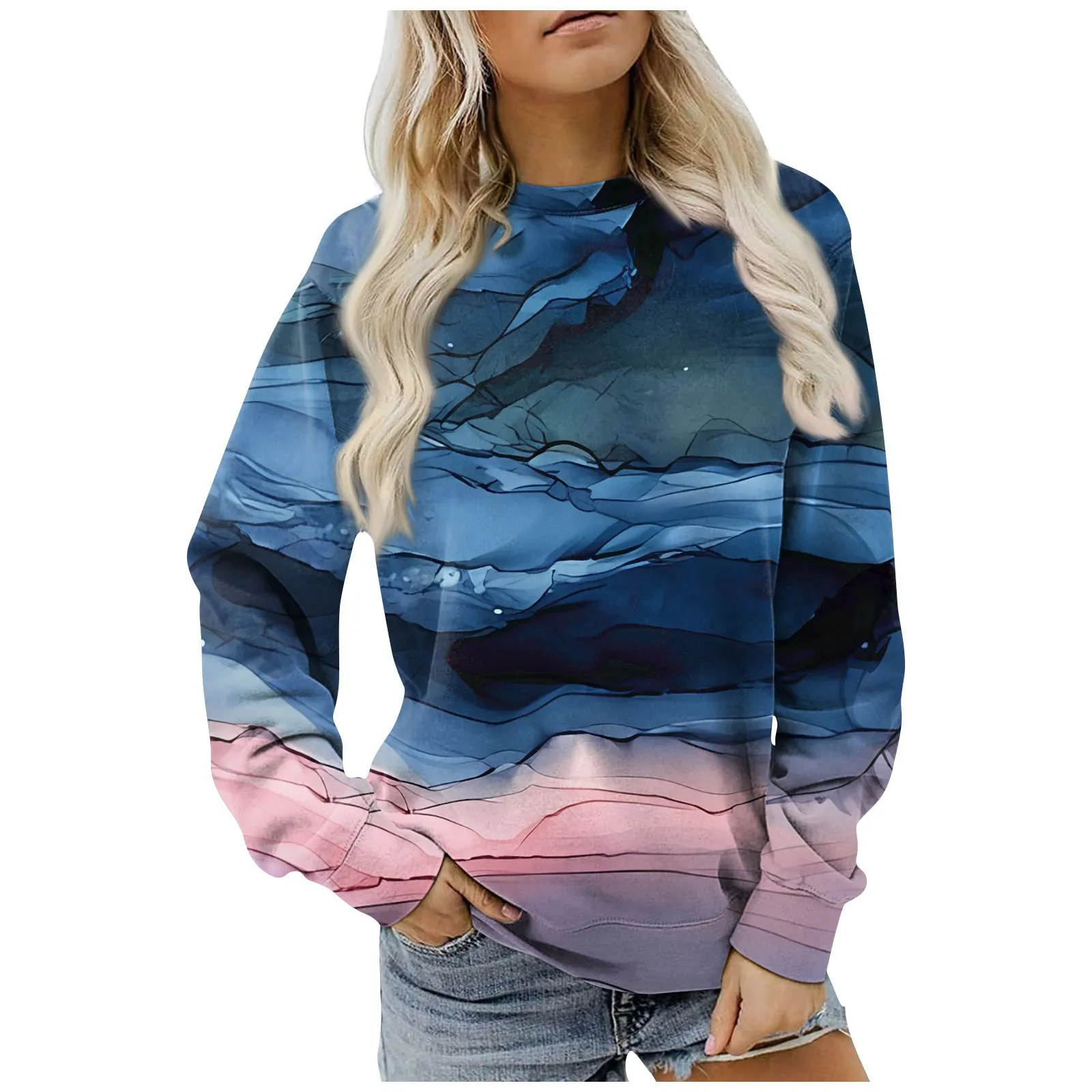 

Women'S Fashion Casual Long Sleeve Stripe Printed Round Neck Sweatshirt Top Simple And Fashionable New Women'S Loose Fitting Top