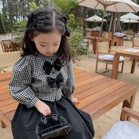 girls suit skirt 2022 childrens plaid bow shirt two piece overskirt suit spring and autumn college style clothes baby