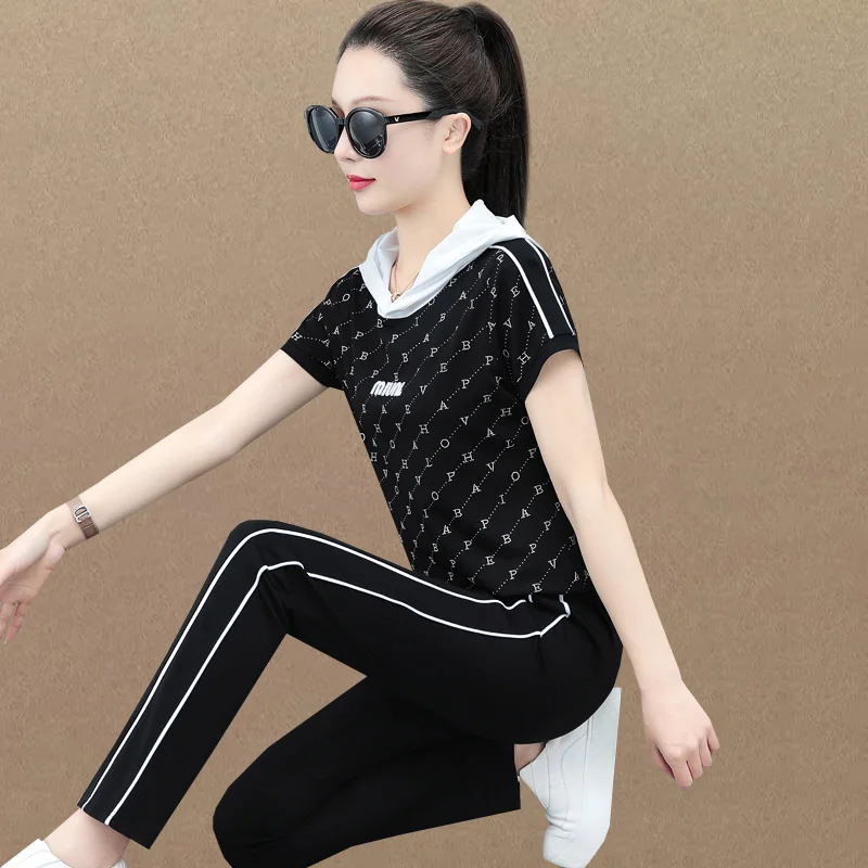 Летний комплект свитшотов для женщин новинка 2024 свободный утягивающий женский с