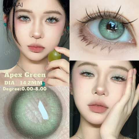 Цветные контактные линзы UYAAI с диоптриями, натуральные зеленые линзы с диоптриями, корейские красивые линзы для крупных глаз для учеников, бесплатная доставка
