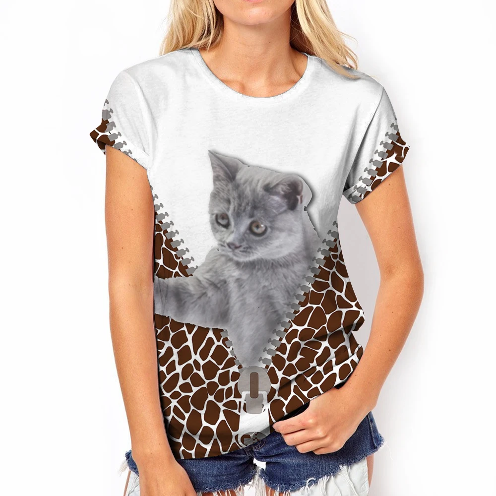 Women's cartoon printed T-shirt Fashion cat Fox T-shirt cute pattern casual comfortable short sleeved street fun clothing