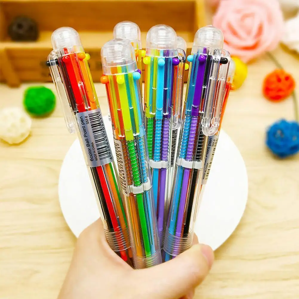

1pcs 6-color Ballpoint Pen Transparent Plastic Children Office Pen Tools Supplies Stationery Student Pencil School Q3k1