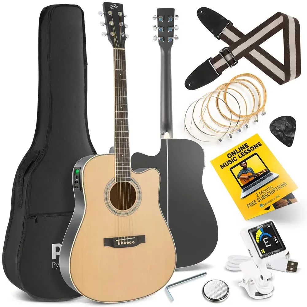 

Electric Cutaway Guitar 4/4 Scale 41” Steel String Spruce Wood Onboard Tuner, Picks, Shoulder Strap for Beginners Free Shipping