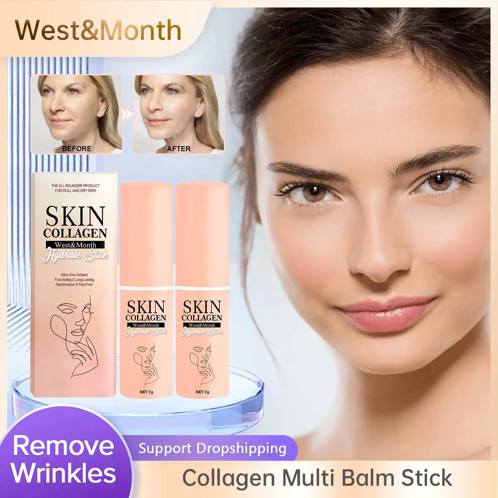 

Collagen Multi Balm Stick Wrinkle Bounce Anti-Wrinkle Anti-Aging Firm Fade Fine Lines Moisturizing Brighten Dull Skin Tone Cream