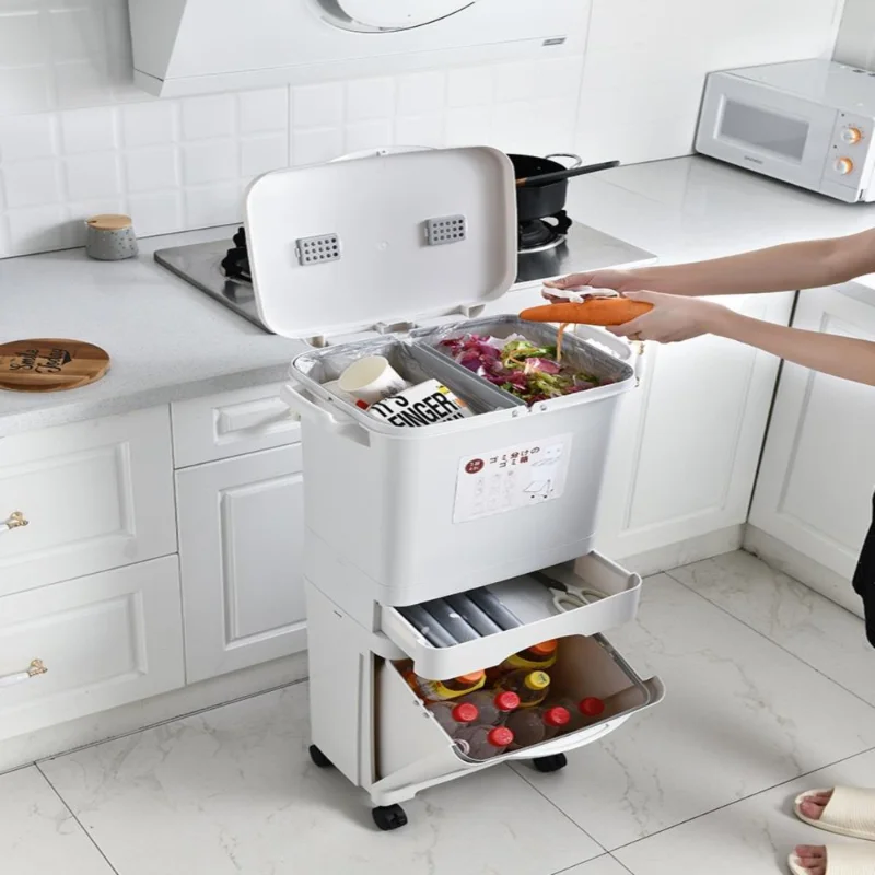 

Japan-style classification garbage can large-capacity dry wet separation three-layer double bucket kitchen trash can with lid