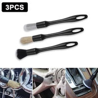 3pcs car detailing brush with boar hair synthetic bristles auto interior cleaning brush for wheel rim engine air vent dashboard