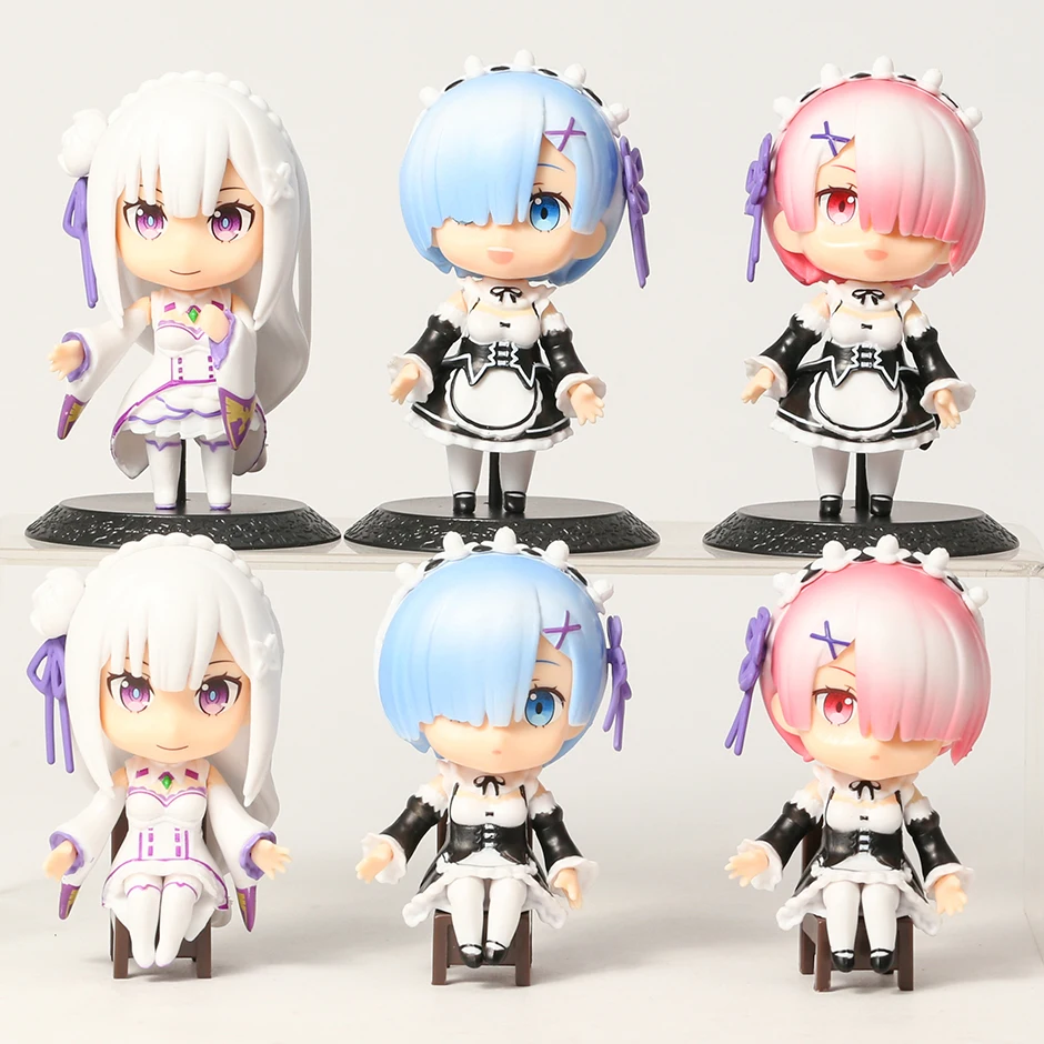 Re:ZERO Starting Life In Another World Emilia Rem Ram Q Ver PVC Figures Toys Dolls 6pcs/set