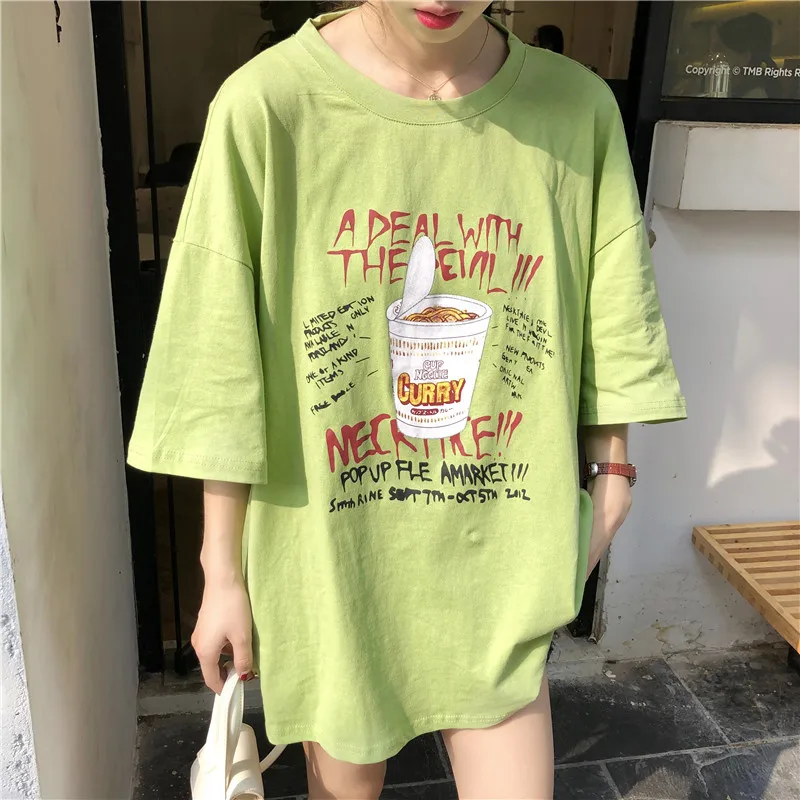 

harajuku Back hollow creative women t shirt summer new letter printing tshirt female korean casual loose soft tops long t-shirts