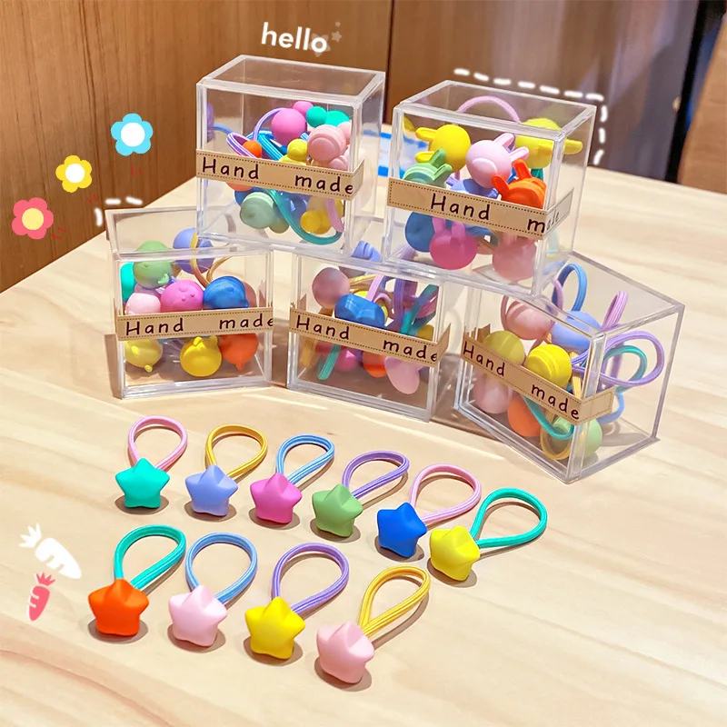 

Cartoon children's hair accessories candy color tied hair head rope cartoon rubber band baby hair apron 10 set