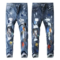 jeans tambal sulam warna pants desainer celana denim lurus 2020 ripped celana jeans dj pesta klub malam punk hip hop pria