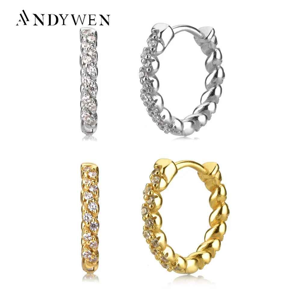 

ANDYWEN 925 Sterling Silver Big Hoops 11.5mm Round CIrcle Huggies Earring 2020 Twist Zircon CZ Jewelry Rock Punk Loops Piercing