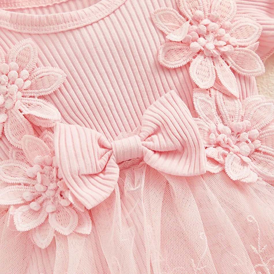 Очаровательное летнее кружевное и Сетчатое цельнокроеное платье для маленьких