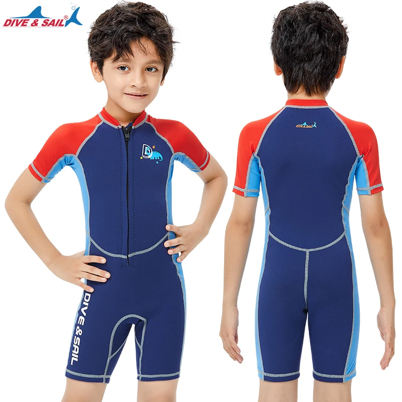 

Children's 2mm Neoprene+0.5mm Lycra Youth Swimsuit Shorty Wetsuits for Kids Warm Swimming Surfing Snorkeling Sun UV Protection