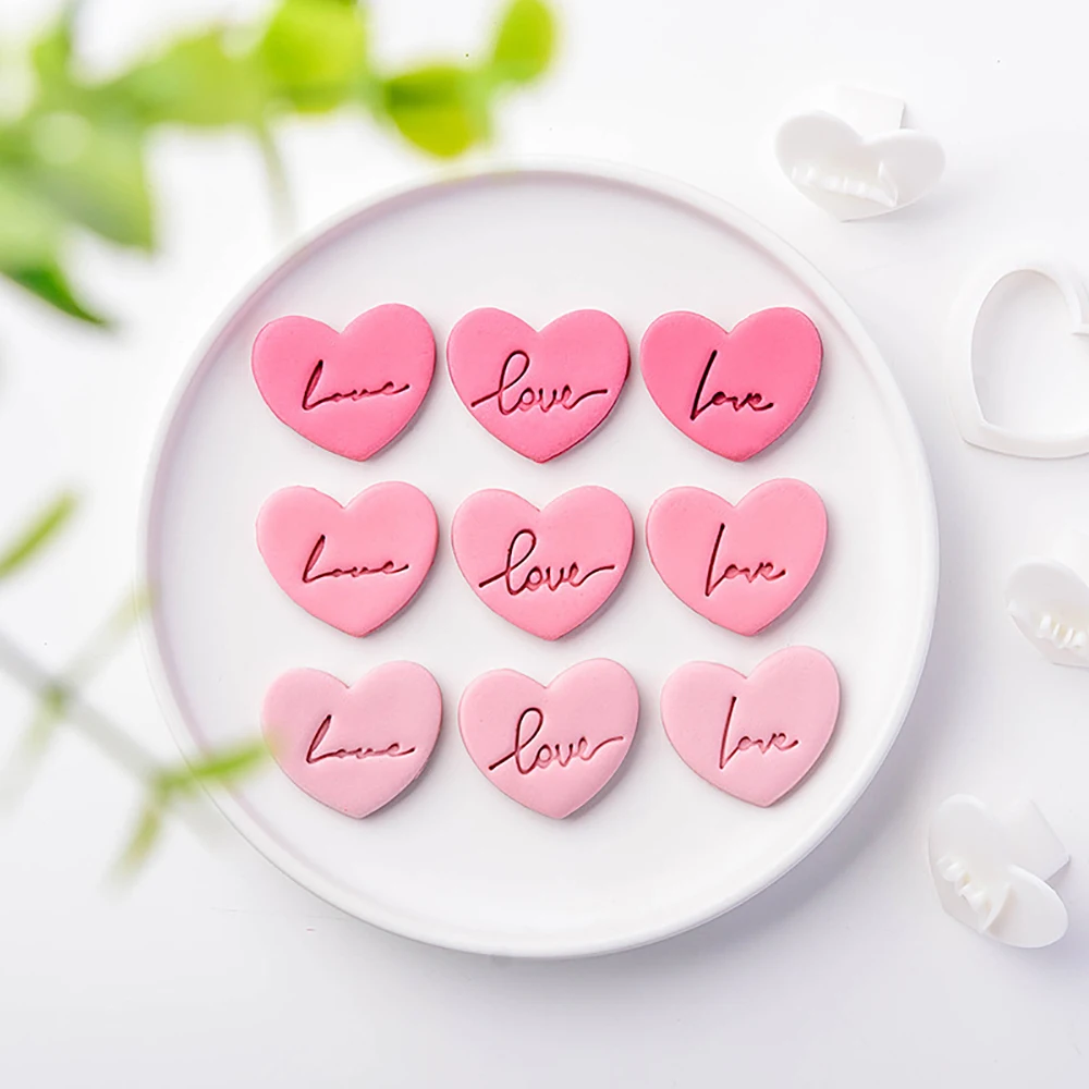 

Love Heart Biscuit Cutter Mould Valentine's Day DIY Baking Fondant Icing Cake Decorating Tools Frosting Cookie Embosser Mold