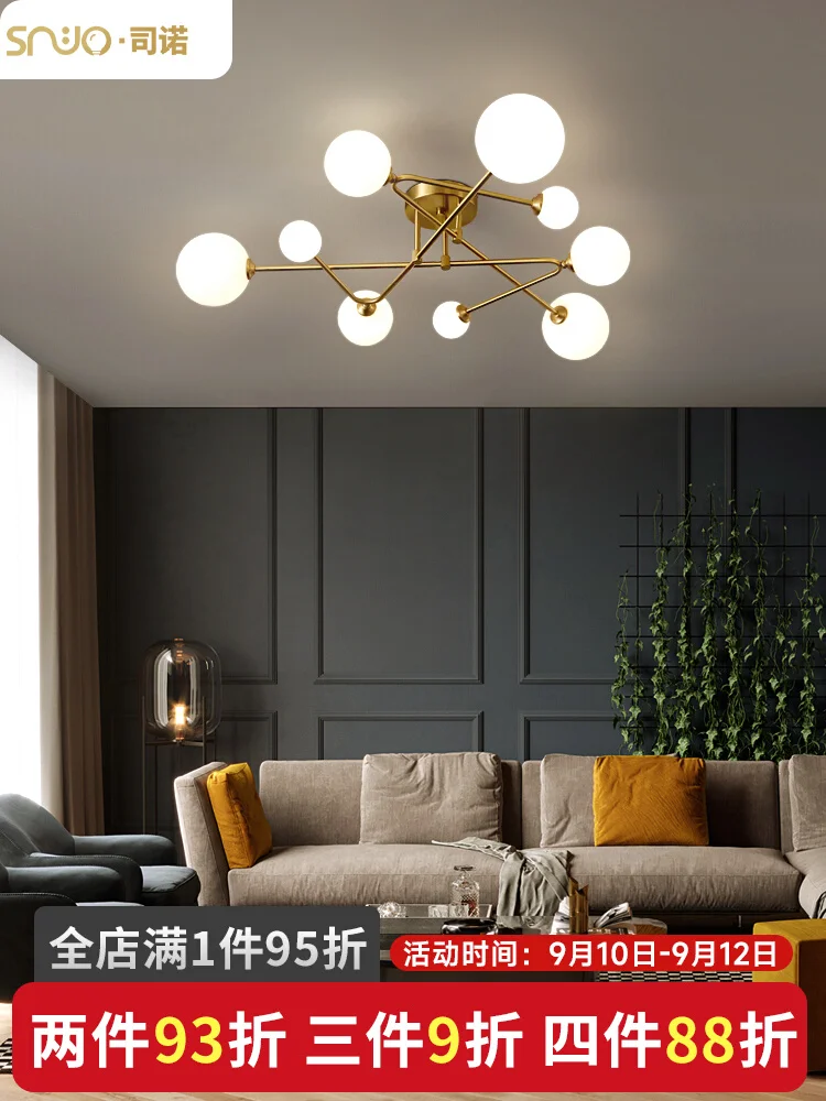 

All Copper Lamp in the Living Room 2023 New Small Apartment Ceiling Lamp Modern Minimalist Designer Master Bedroom Modeling