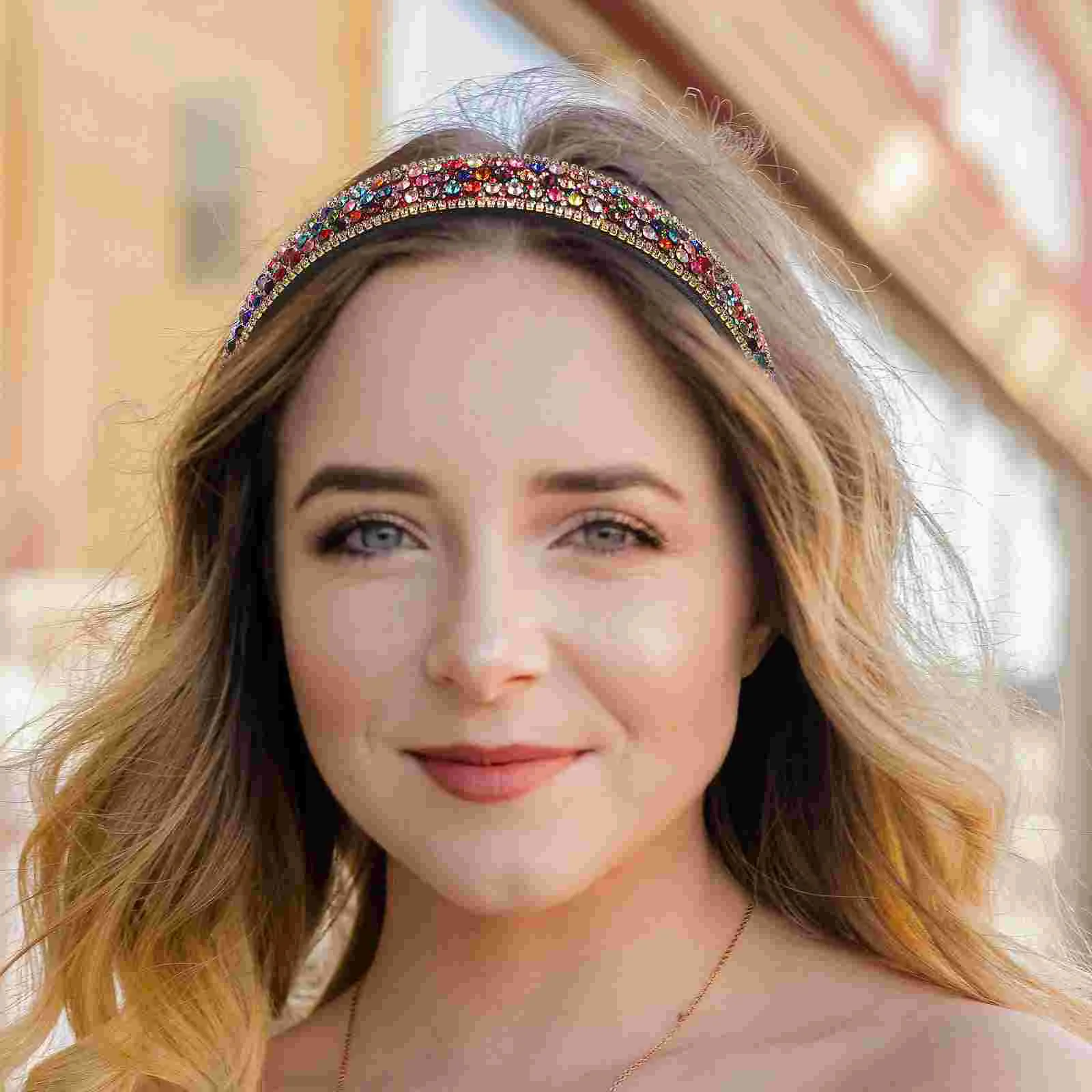 

Headband Headwear Women Girls Tiara Rhinestones Hair Accessories Headdress Glitter Colorful Hairband Wide Miss Diamond