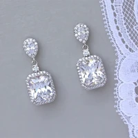 fashion exaggerated rectangular zircon earrings simple long temperament earrings 925 silver plated earrings jewelry