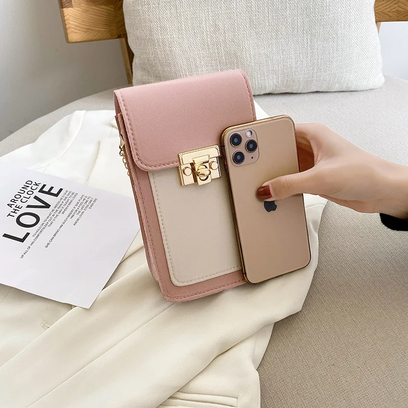 Korean Fashion Contrast Color Phone Bag Mini Square Bag Bags 2023 Chain Lock Buckle Bag