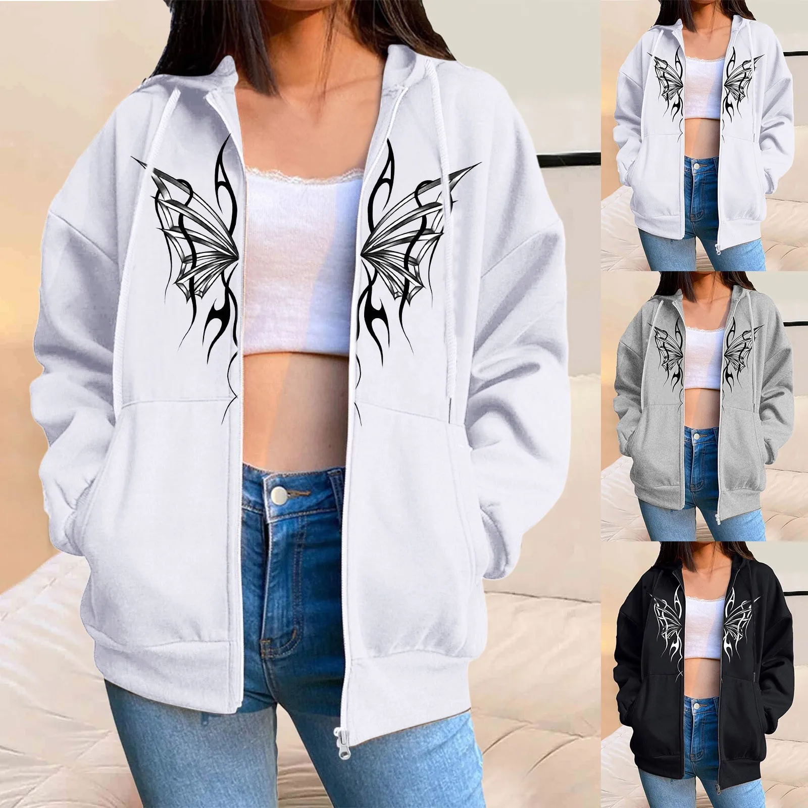 

Ladies Sweatpants And Sweatshirts Women Fashion Print Fleece Zip Sweatshirt With Pocket Sweatshirt Women Hoodies with Zipper