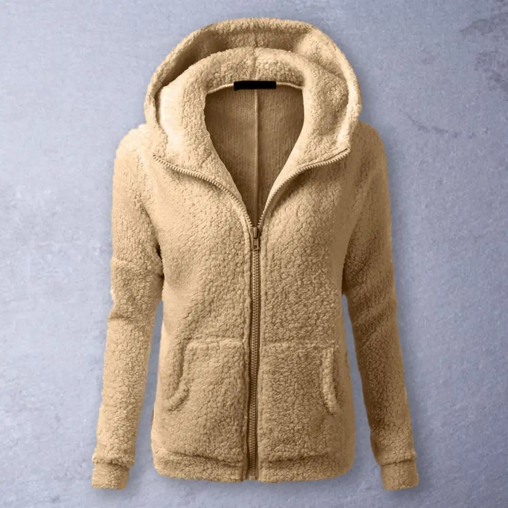 

Soft Chic Wear-resistant Women Jacket Zip Up Hoodie Patch Pockets for School