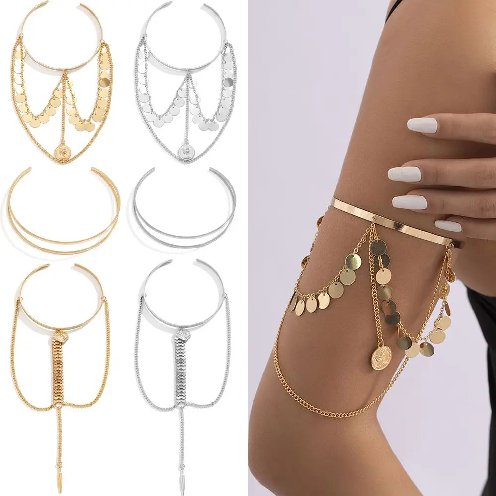 

Boho Chain Arm Bracelet Silver Gold Tassel Armband Adjustable Punk Upper Arm Cuff Minimalist Bangle Armlet Fashion Jewelry