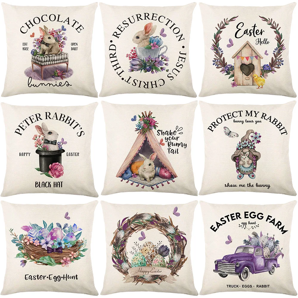 

Cute Easter Bunny Printed Cushion Cover 45x45 cm Pillowcase Easter Decorations Farmhouse Home Decor Pillows Outside Pillow Cover