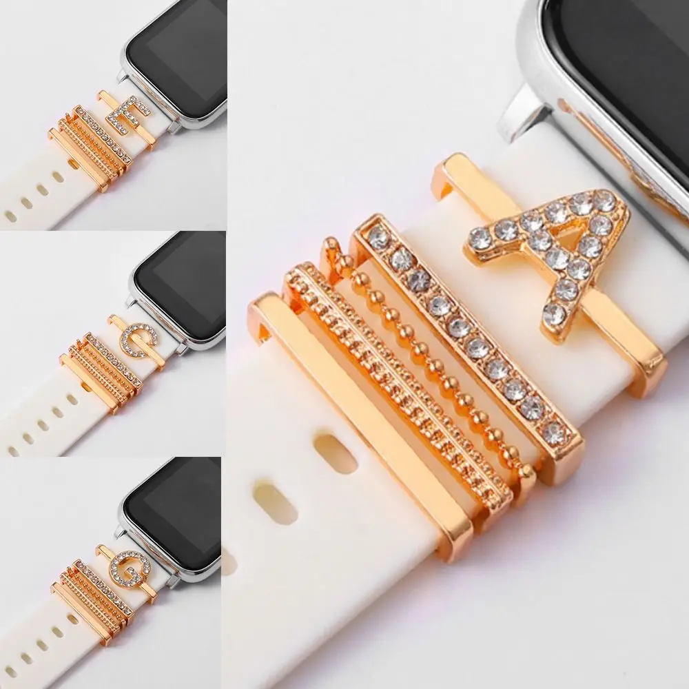 

Bracelet Ring Diamond Ornament Smart Watch Silicone For Apple Watch Band Watch Decorative Ring Water Ripples Metal
