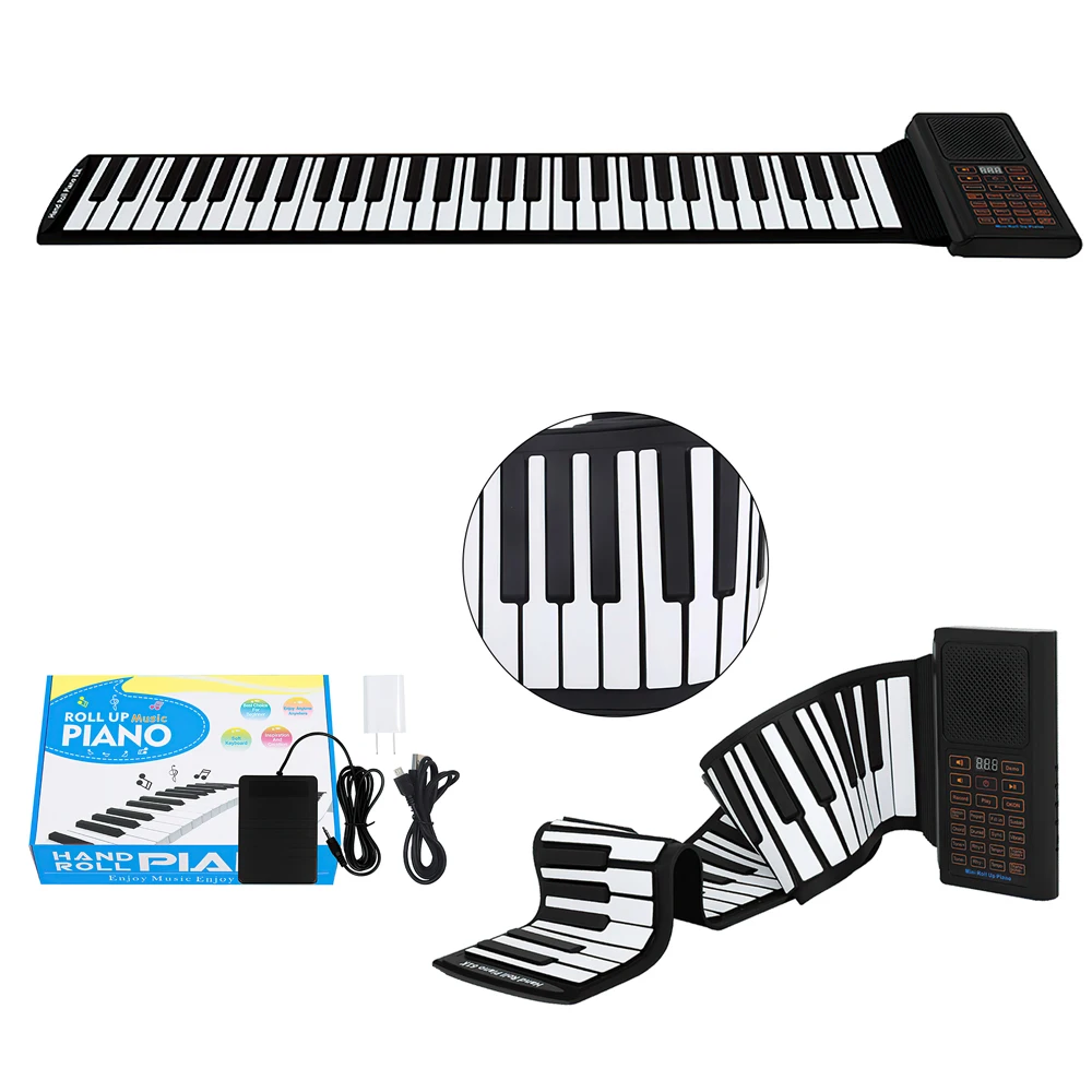 

WAKYME 61/49 Keys Digital Keyboard Piano Portable Flexible Silicone Roll Up Piano Electronic Organ Practice for Beginners Gift