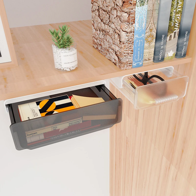

Attachable Under Desk Drawer Storage box, Hidden Self-Adhesive Desk Drawer Slide-out, Stick on Drawer Under Desk Organizer