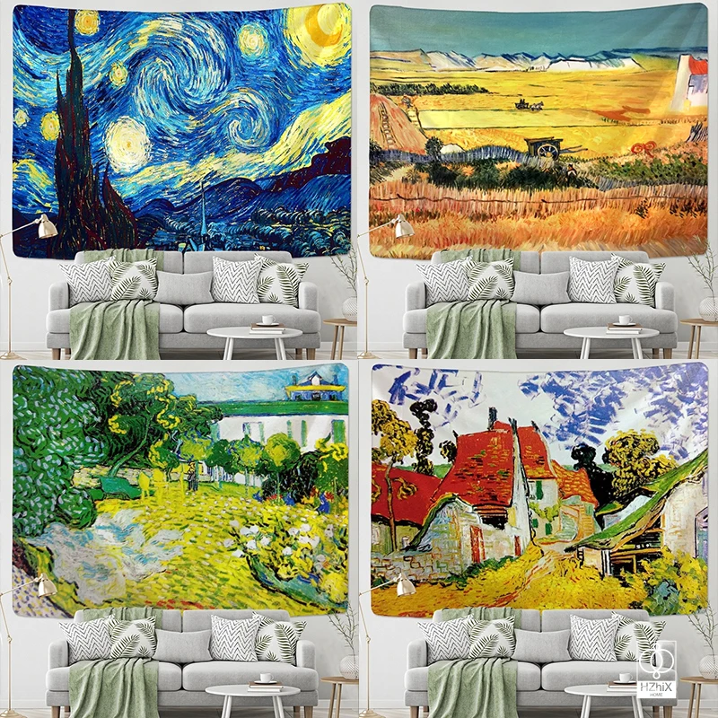 

Famous Van Gogh Tapestry Print Blanket Wall Hanging Star Moon Night Tapestry Decorative Blanket Fabric Bedroom Home Decor