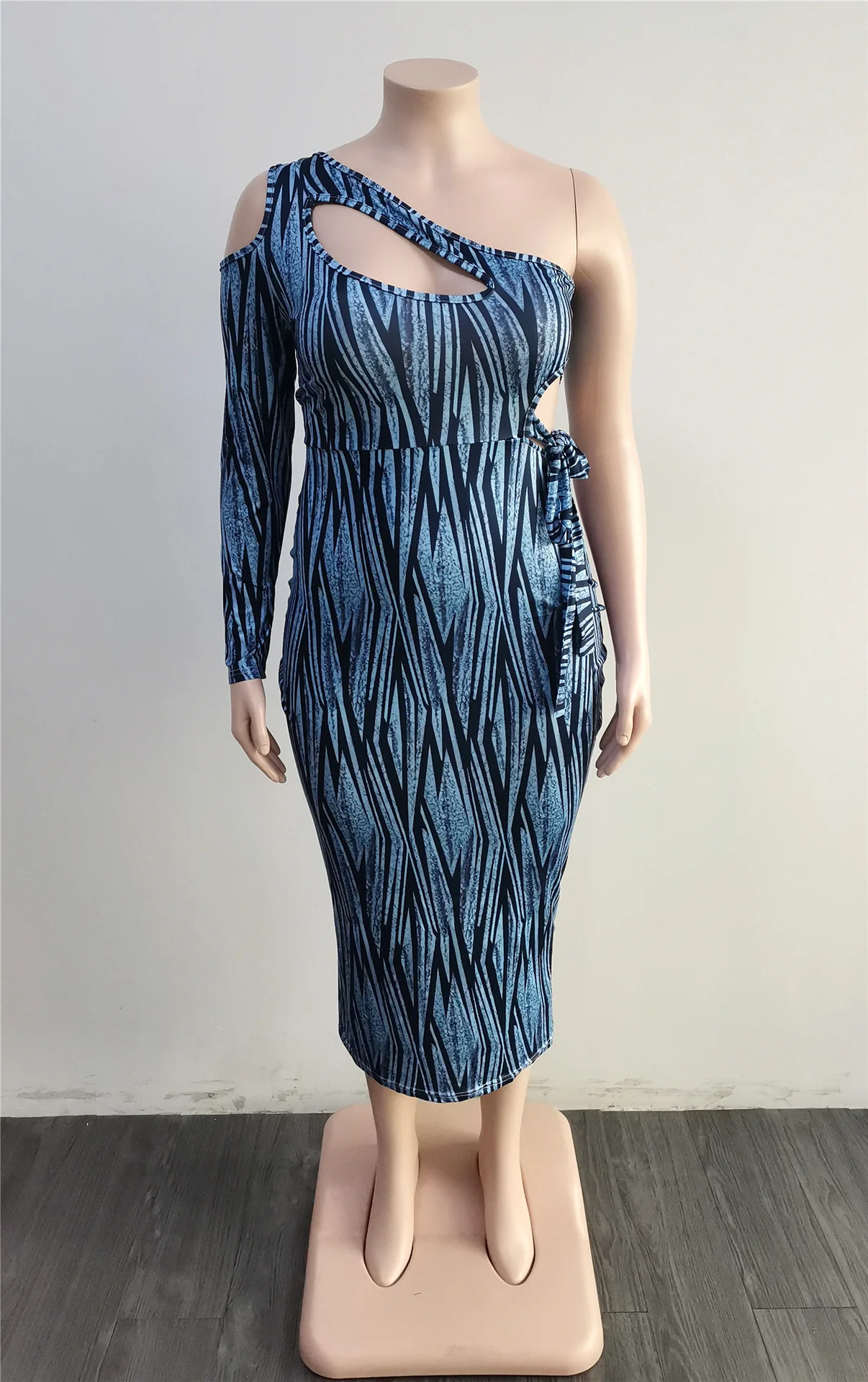 Plus Size Women's Dress Autumn/Winter 2022 New One Shoulder Hollow Out Print Sexy Dress Slim Long Dress Club Style Party Dress