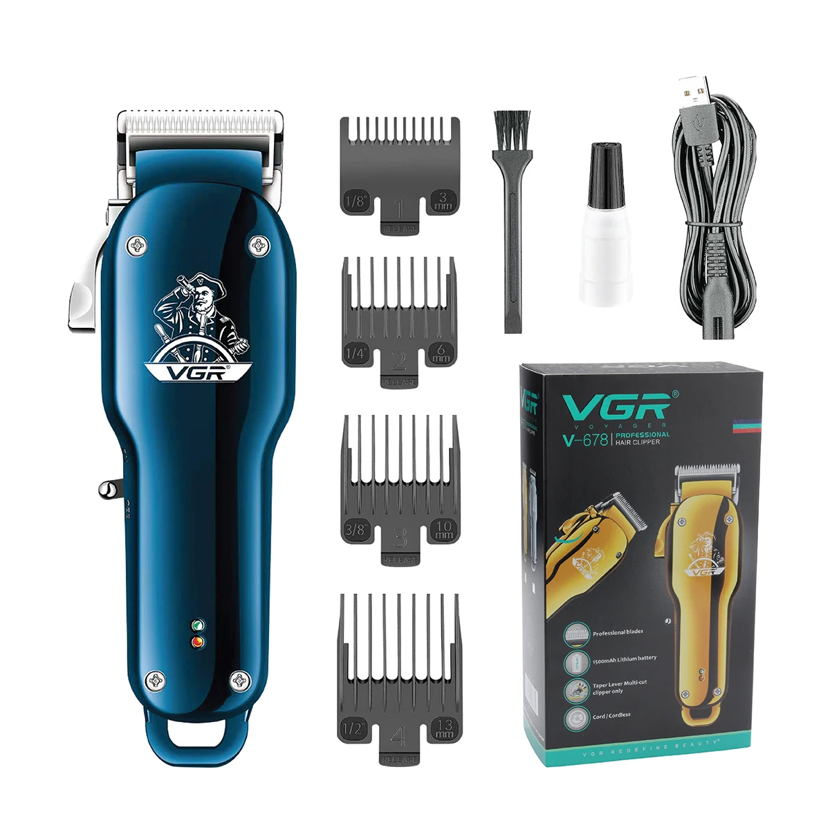 

VGR V-679 Newly Design USB Rechargeable Cordless Hair Trimmer Professional Electric Hair Clipper for Men