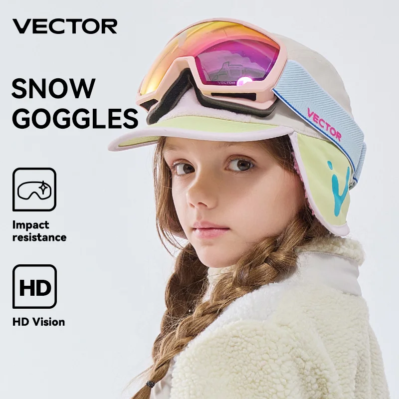 Детские лыжные очки VECTOR оправа с принтом и ремешком для мальчиков девочек