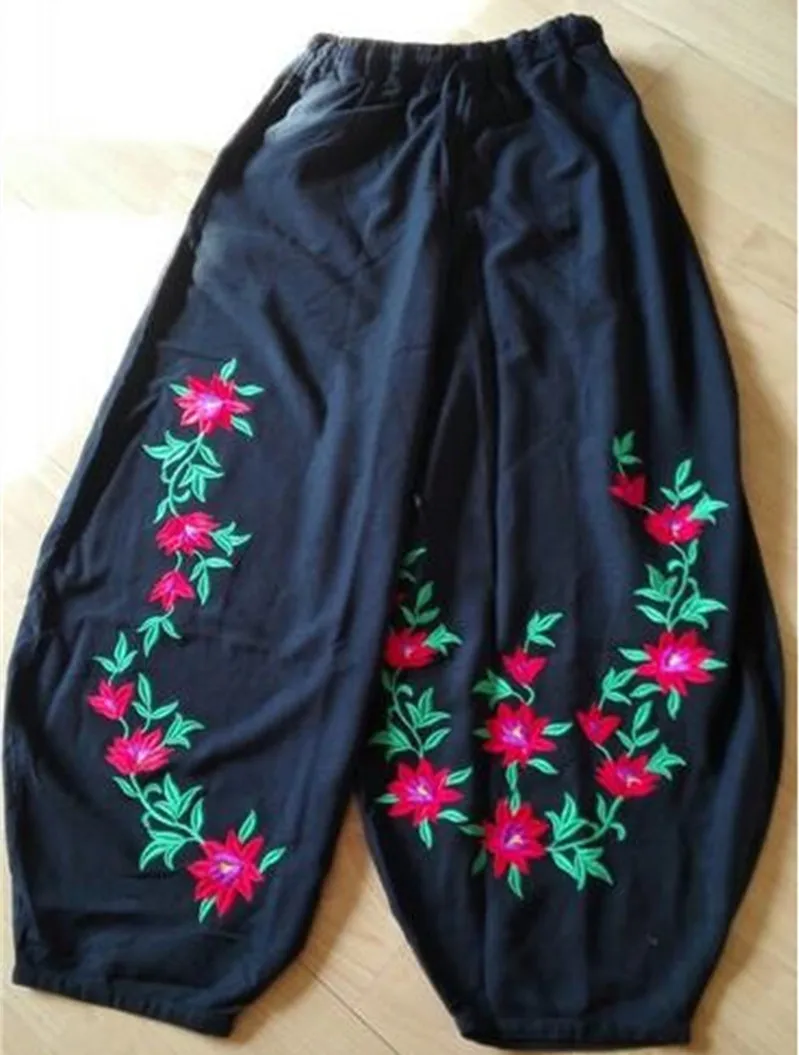 Весенне-осенние хлопковые льняные свободные брюки с эластичной резинкой на талии и вышивкой; Женские повседневные брюки с эластичной резин... от AliExpress RU&CIS NEW