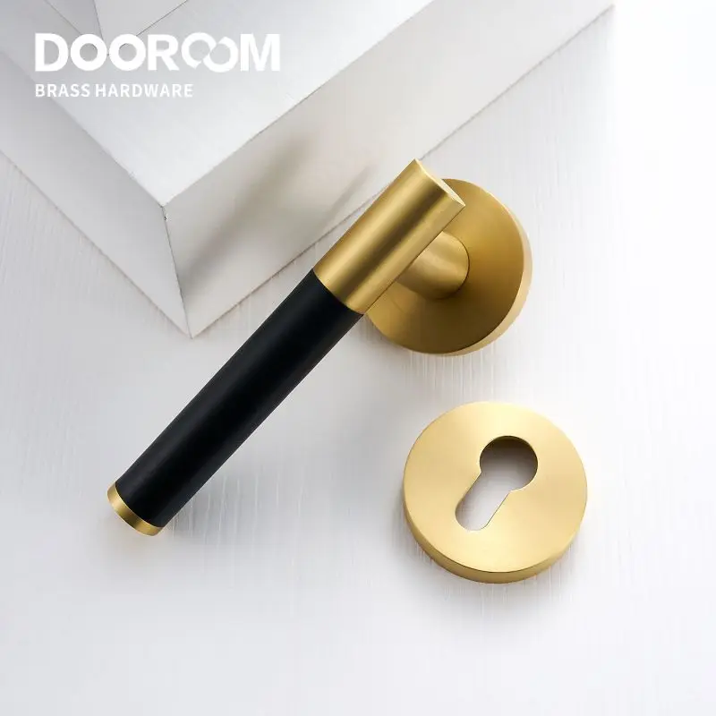Дверной комплект Dooroom: латунный рычажный замок с кожаной ручкой, современный, легкий люкс, разноцветный, для интерьера спальни и ванной, деревянная ручка-муляж (art.: 3920da807da71) - 3920da807da71