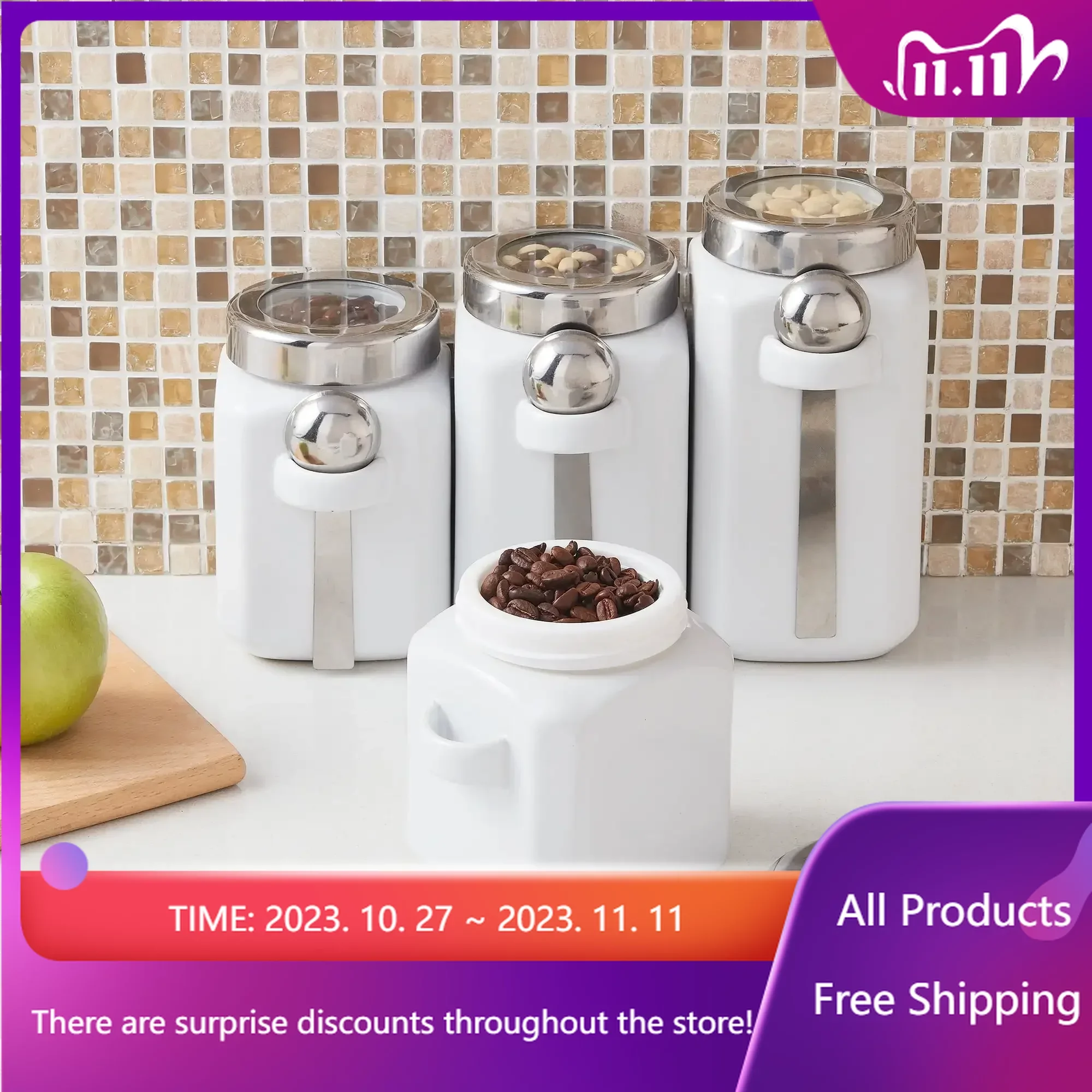 

4-Piece Canister Set, Arctic White,bottle, Kitchen Organizer and Storage Container, Containers, Kitchen Items, Food Storage Fast