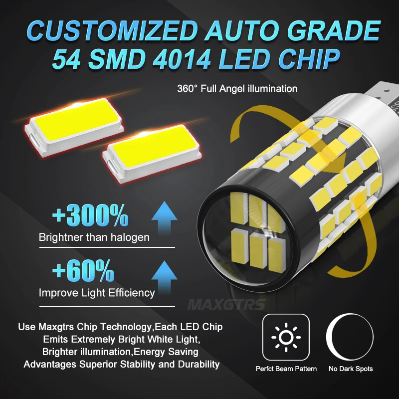 Фото 2 шт. T10 светодиодная лампа CANBUS без ошибок 3014SMD 54 светодиода W5W 194 168 для авто габаритный парковочный фонарь боковой габаритный фонарь белый №2