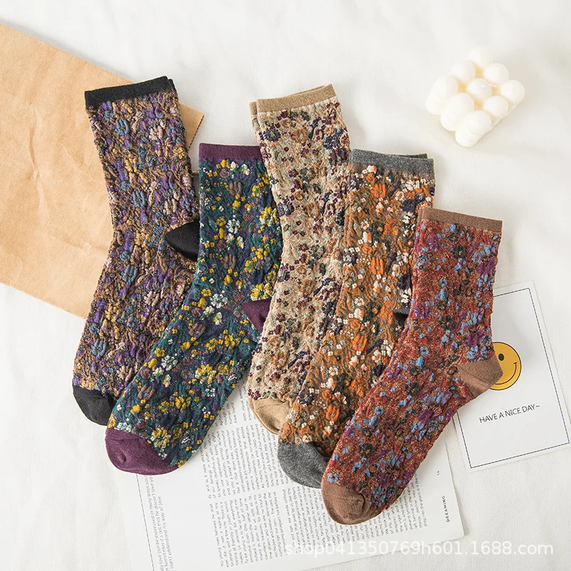 

Harajuku Retro Woman Floral Vintage Socks Novelty Elegant Ethnic Kawaii Cute Cotton Casual Breathable Ladies Girls