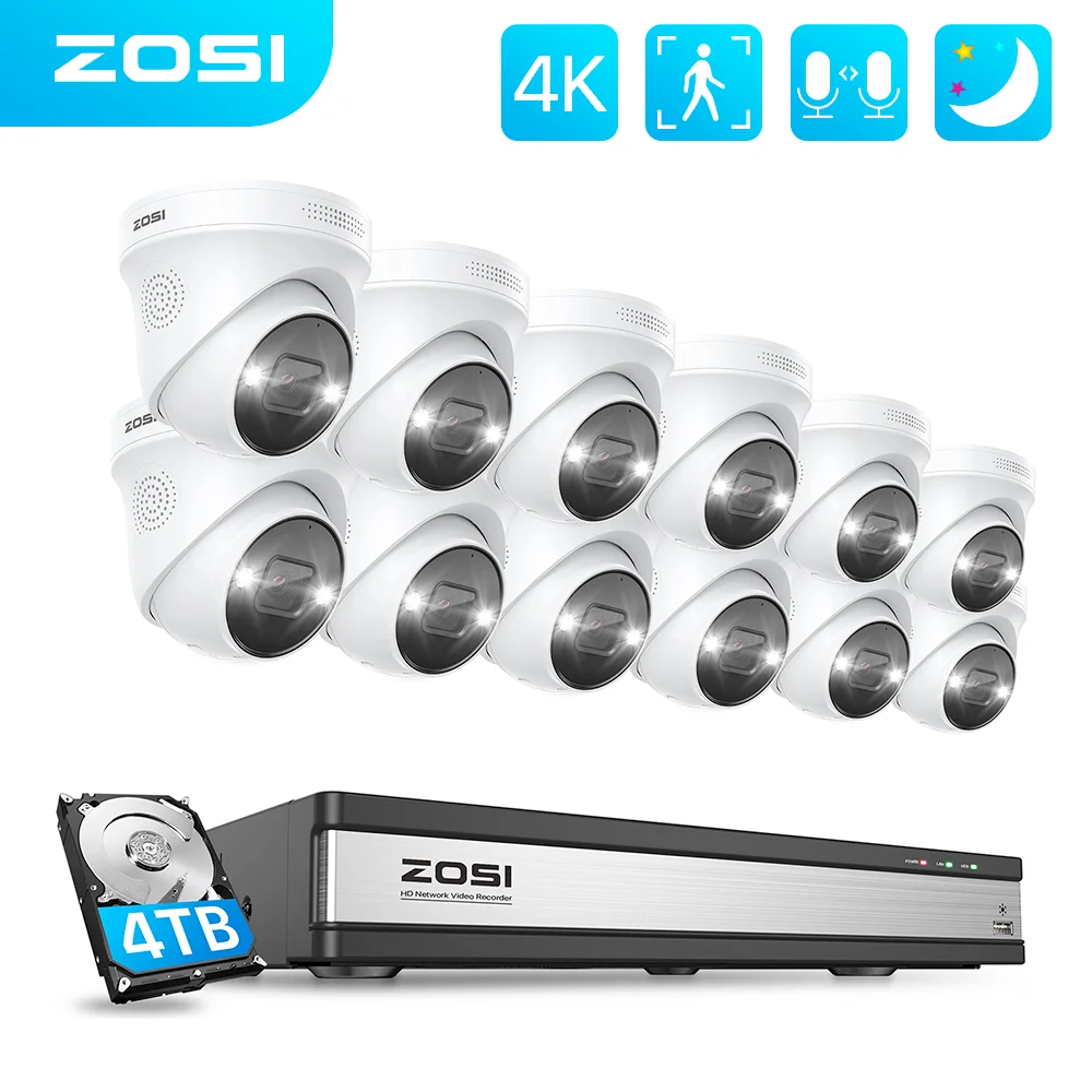 

ZOSI 16CH 4K CCTV Security Camera System Outdoor 8MP IP Cameras Kit Two-Way Audio AI Motion Detection Video Surveillance System
